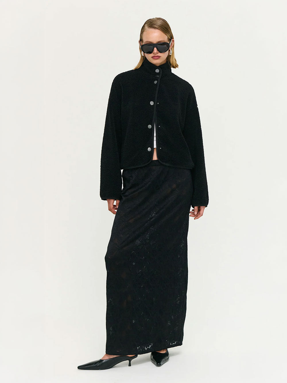 Katya Crop Sherpa Jacket - BLACK