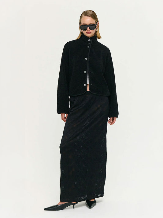Katya Crop Sherpa Jacket - BLACK