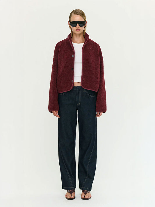 Katya Crop Sherpa Jacket - MERLOT
