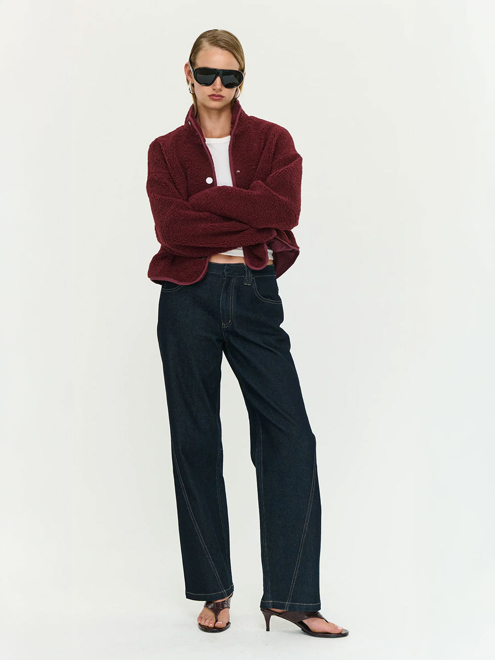 Katya Crop Sherpa Jacket - MERLOT