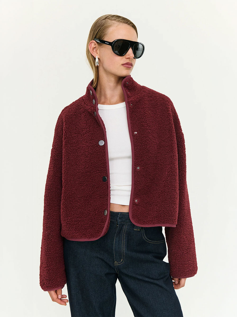 Katya Crop Sherpa Jacket - MERLOT