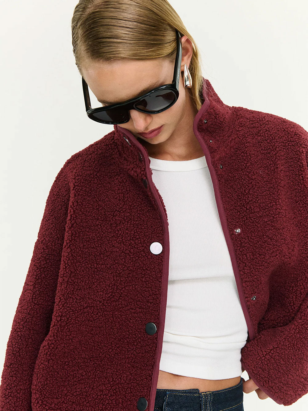 Katya Crop Sherpa Jacket - MERLOT