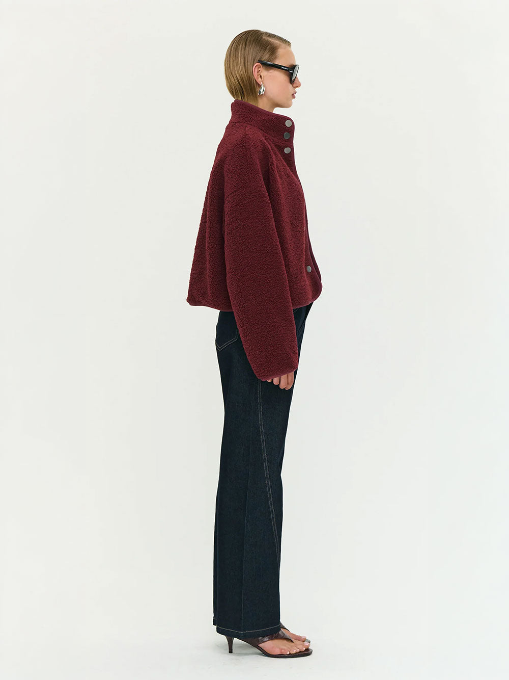 Katya Crop Sherpa Jacket - MERLOT