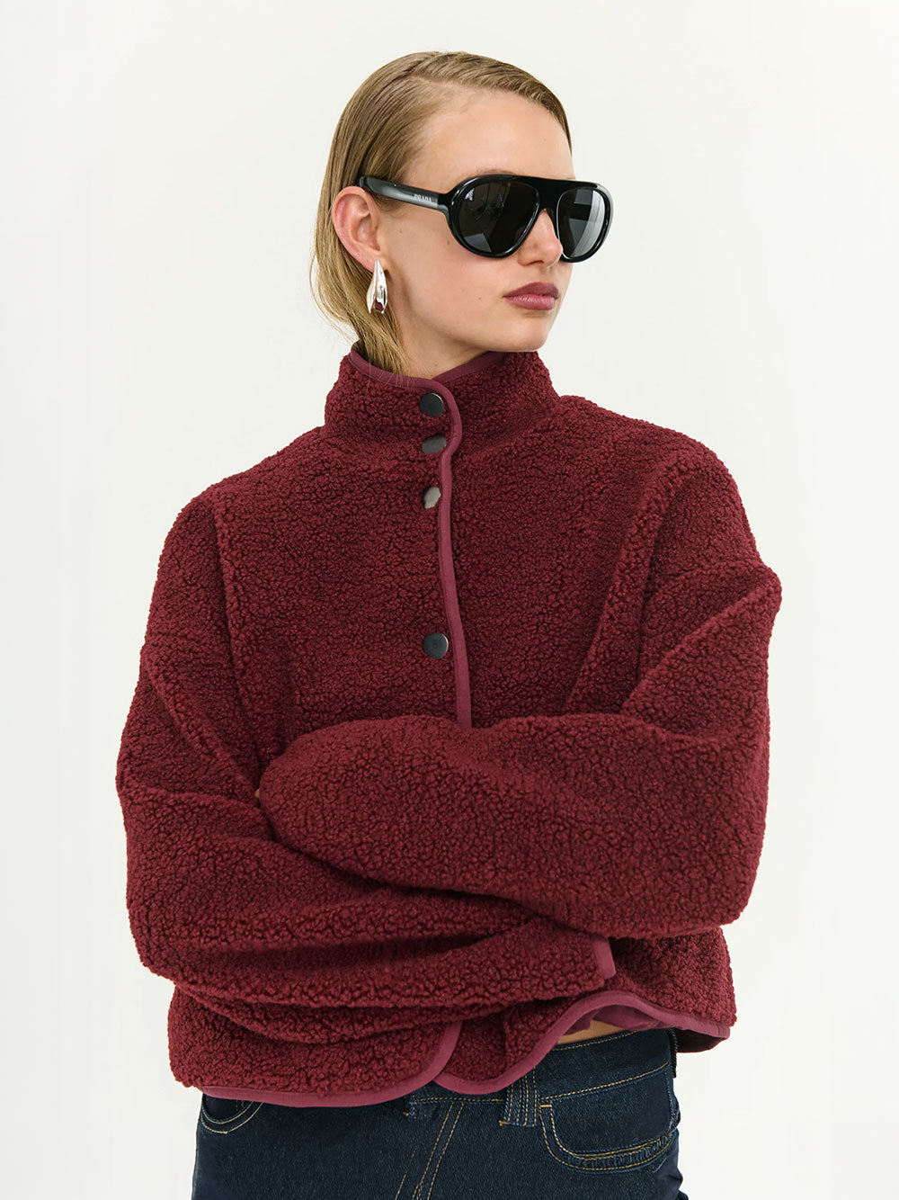Katya Crop Sherpa Jacket - MERLOT