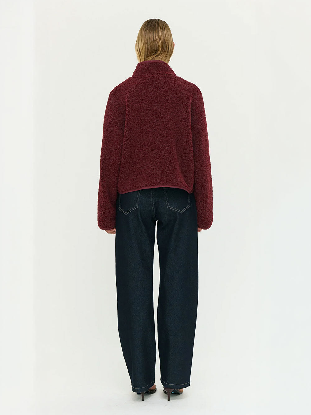 Katya Crop Sherpa Jacket - MERLOT