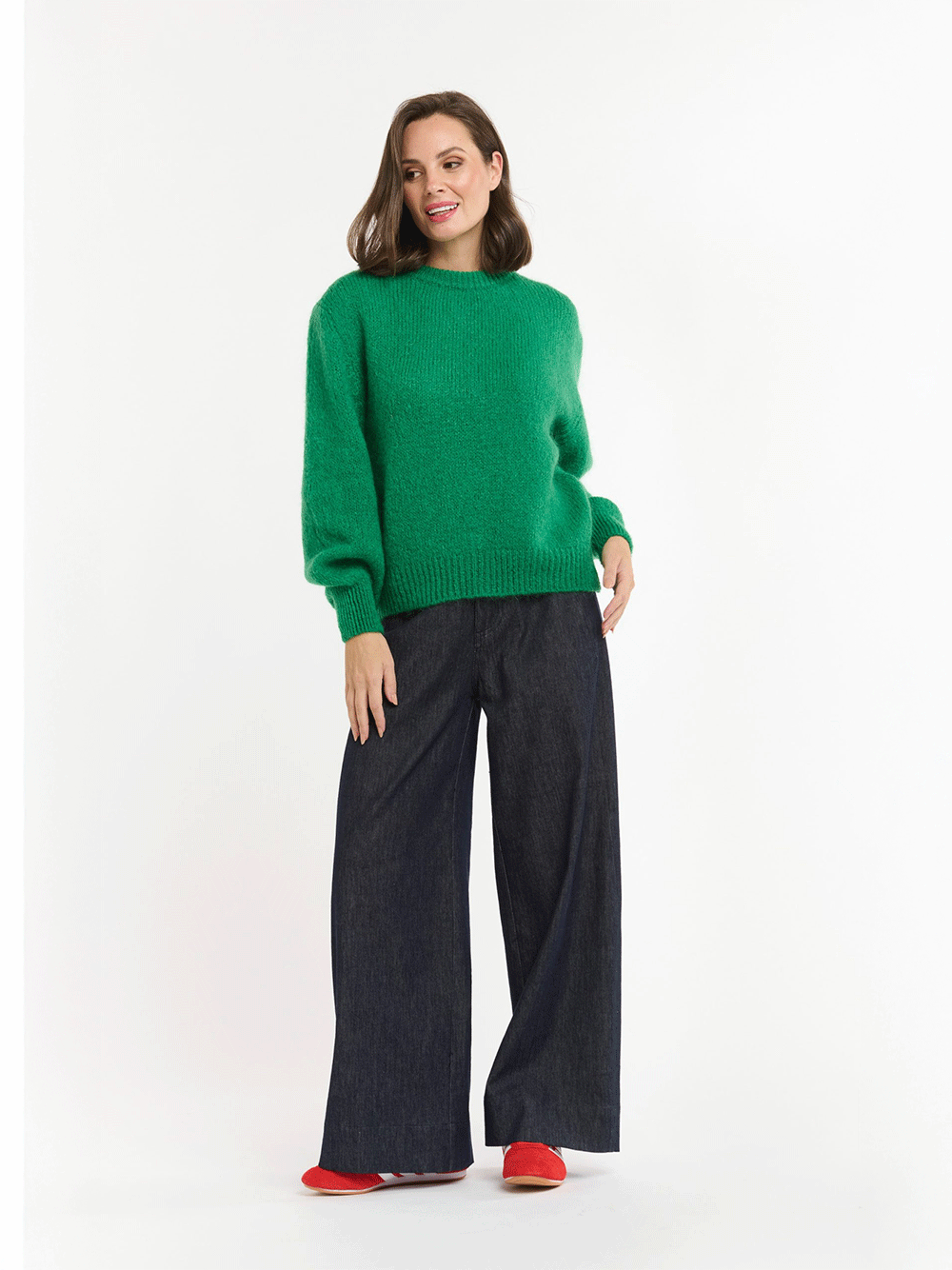 Round Neck Knit Jumper - GREEN