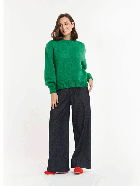 Round Neck Knit Jumper - GREEN