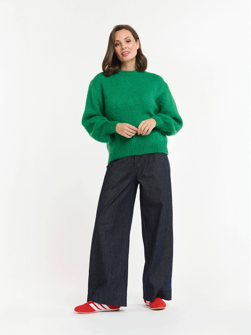 Round Neck Knit Jumper - GREEN