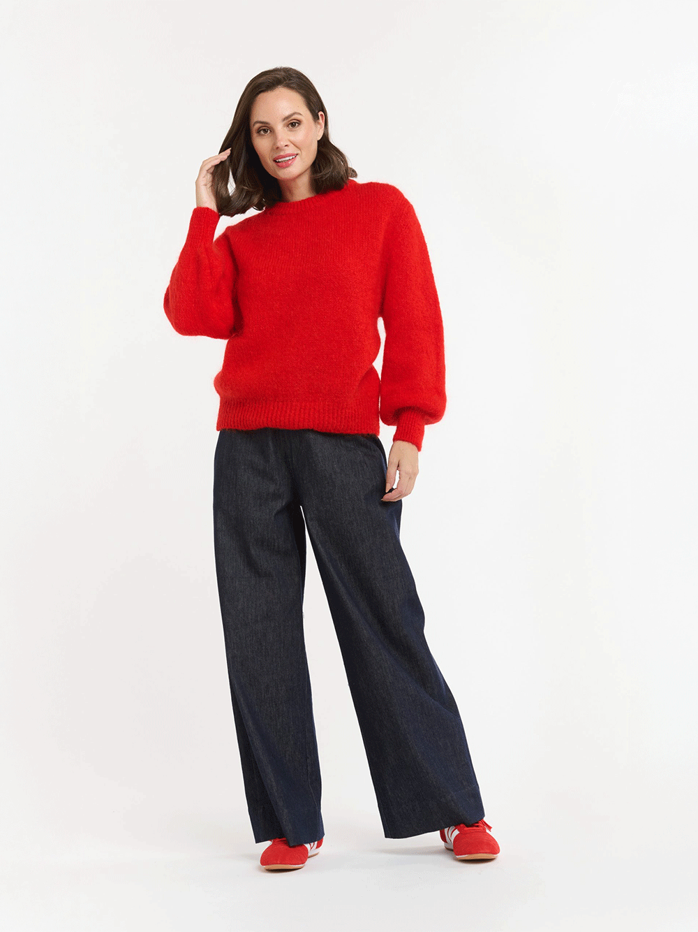 Round Neck Knit Jumper - RED