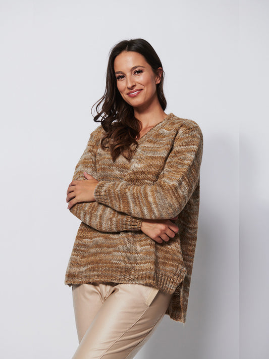 Leonardo V-Neck Knit Sweater - CHOCOLATE