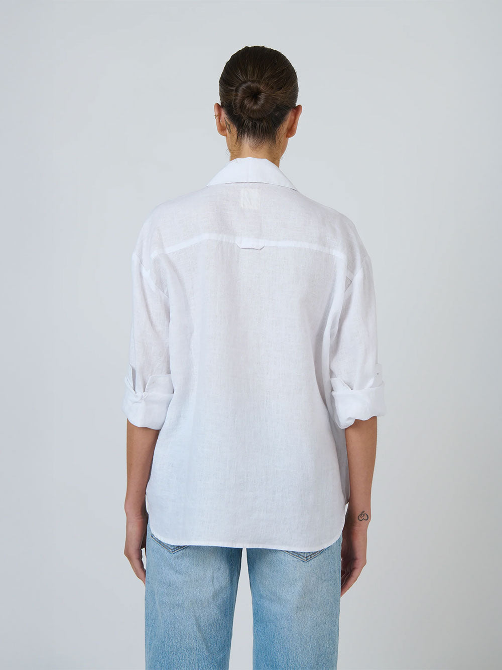 Linen Long Sleeve Shirt - WHITE