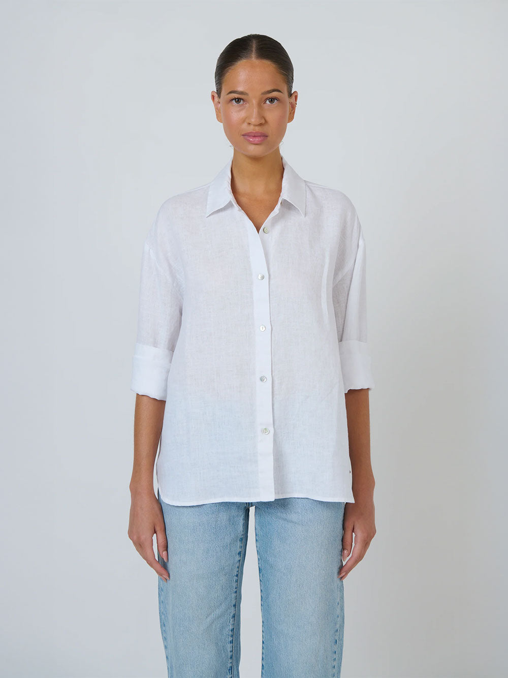 Linen Long Sleeve Shirt - WHITE