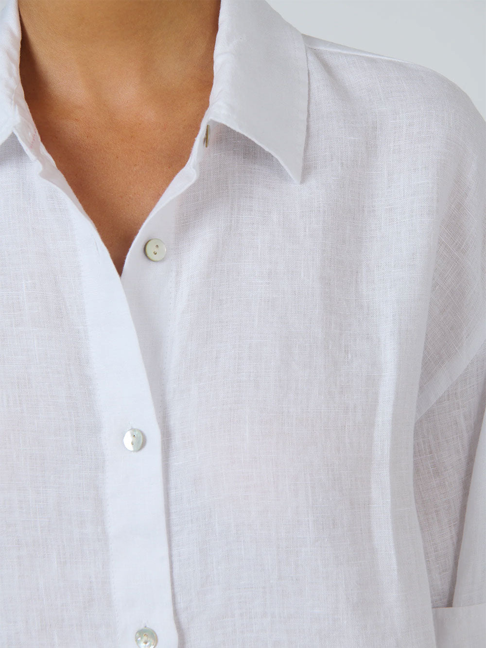Linen Long Sleeve Shirt - WHITE