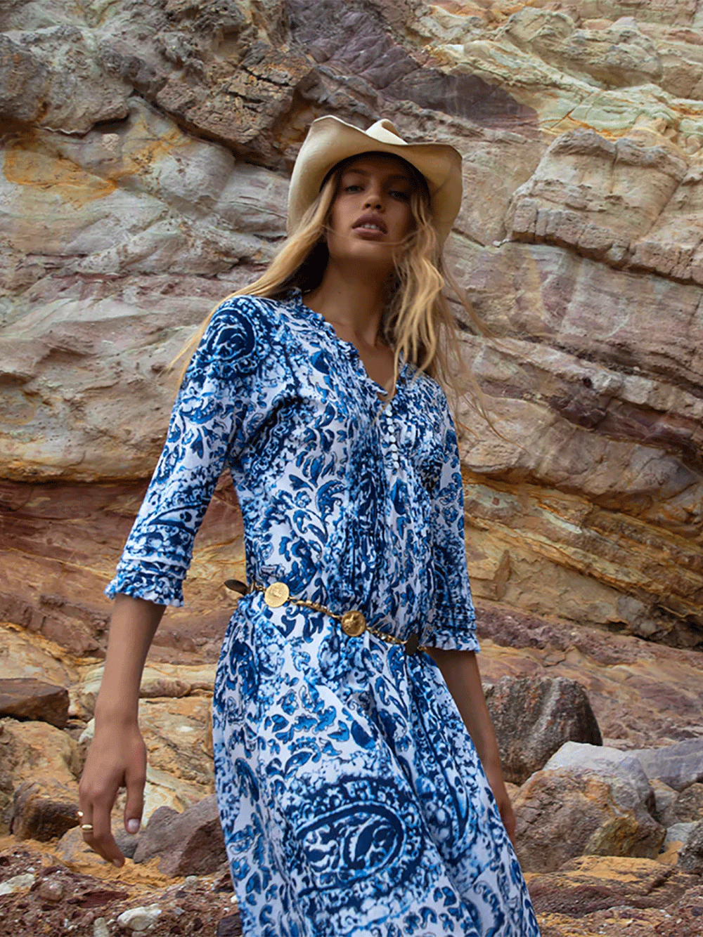 Long Poppy Cotton Dress - HYDRA NAVY