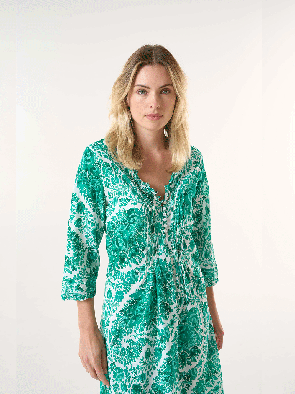 Long Poppy Cotton Dress - ST TROPEZ EMERALD