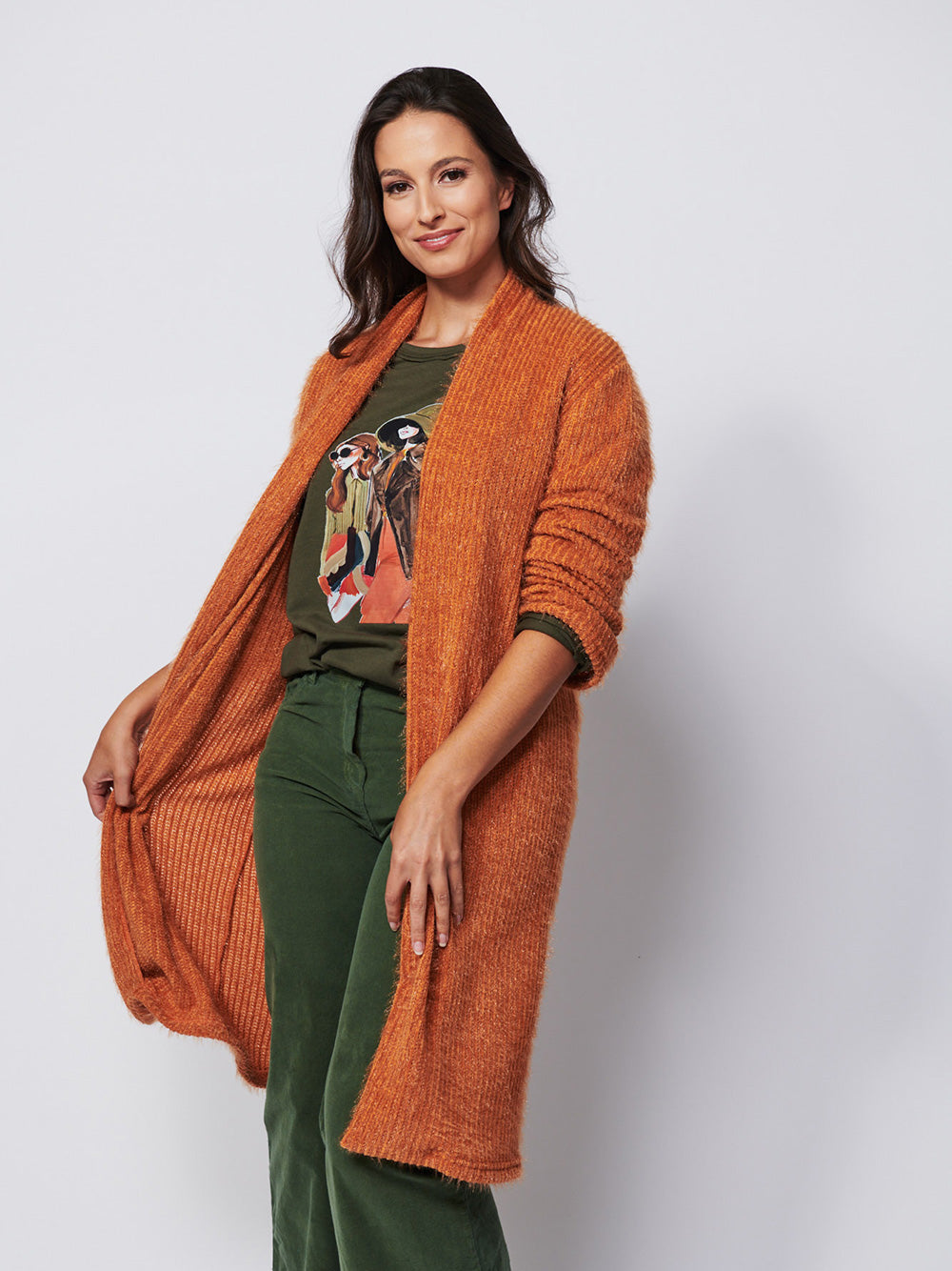 Luciana Longline Cardi - ORANGE