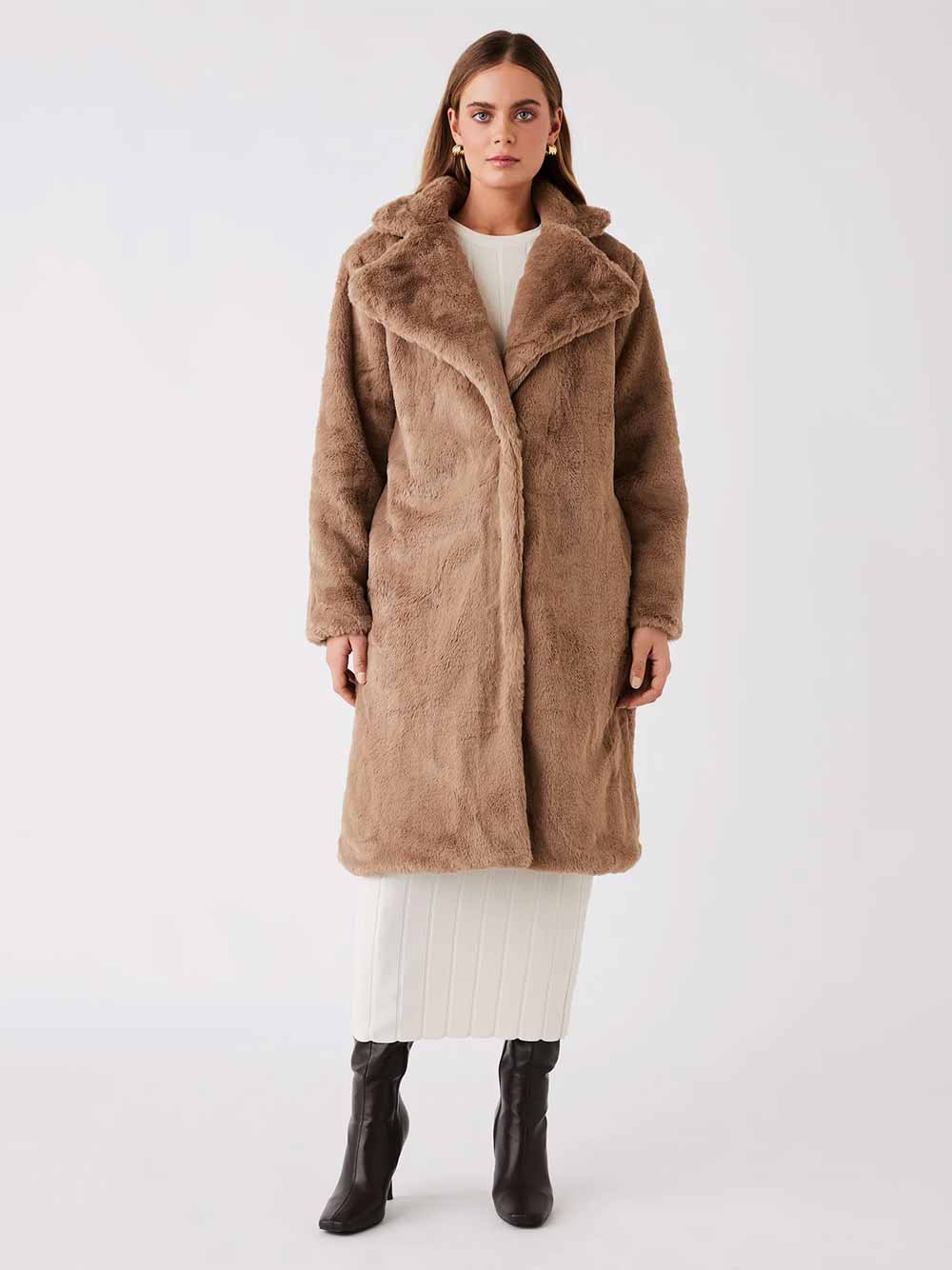 Malena Faux Fur Coat - TAUPE