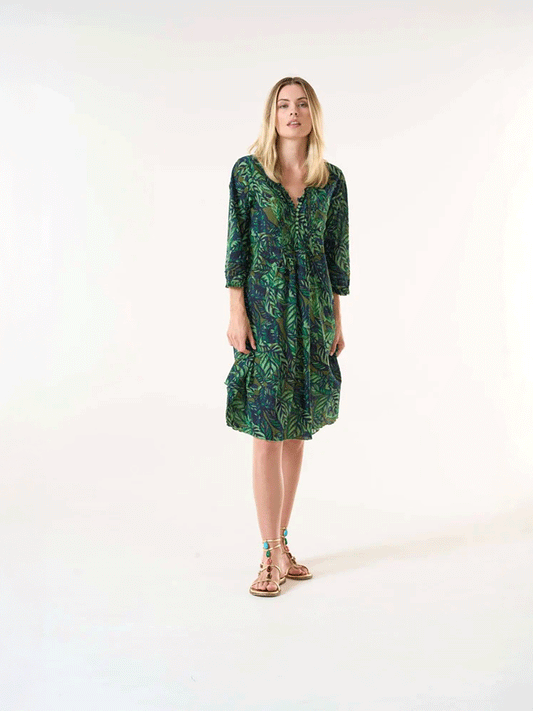 Middy Poppy Cotton Dress - CONGO GREEN