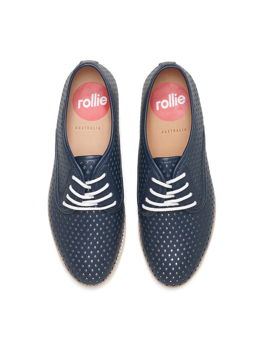 Derby Punch Overlay Shoes - NAVY/SILVER