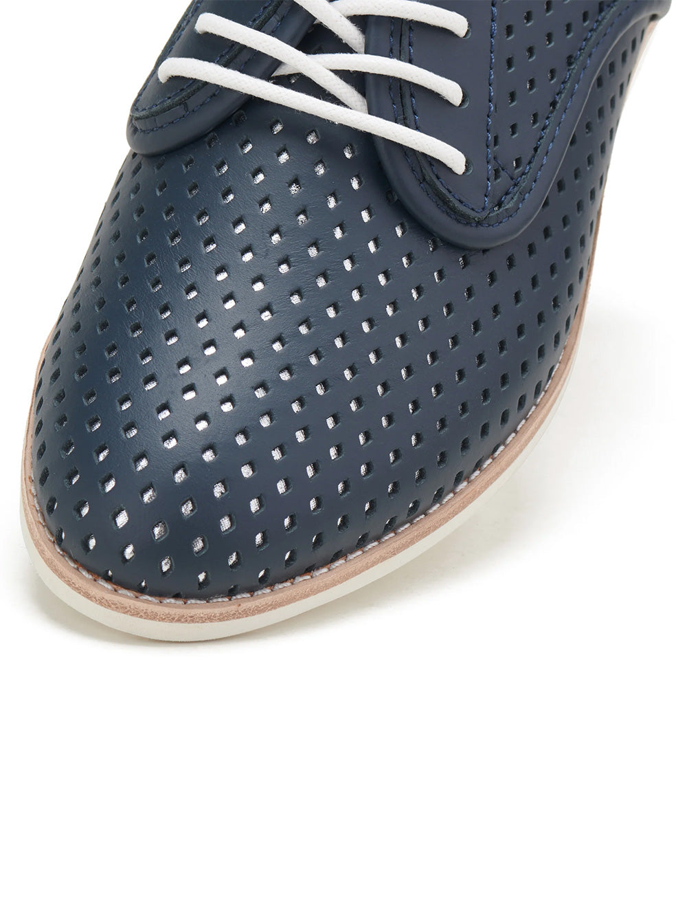 Derby Punch Overlay Shoes - NAVY/SILVER