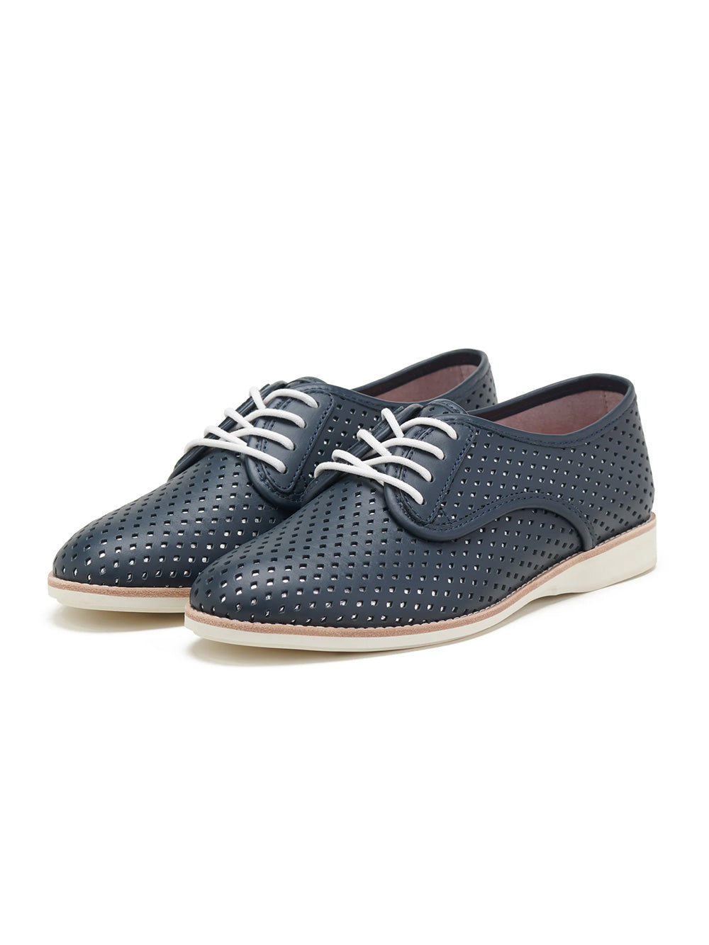 Derby Punch Overlay Shoes - NAVY/SILVER