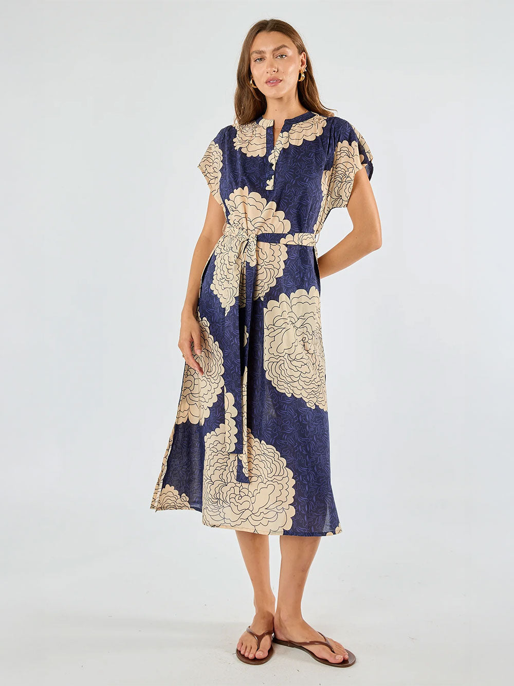 Orient Capped Sleeve Dress - NAVY