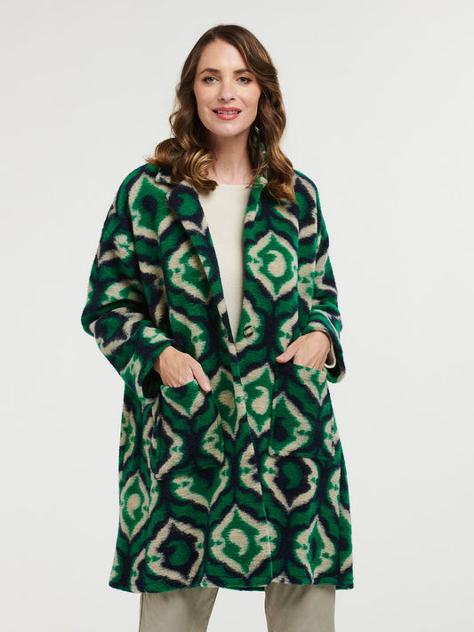 Patterned Coat - EMERALD/NAVY