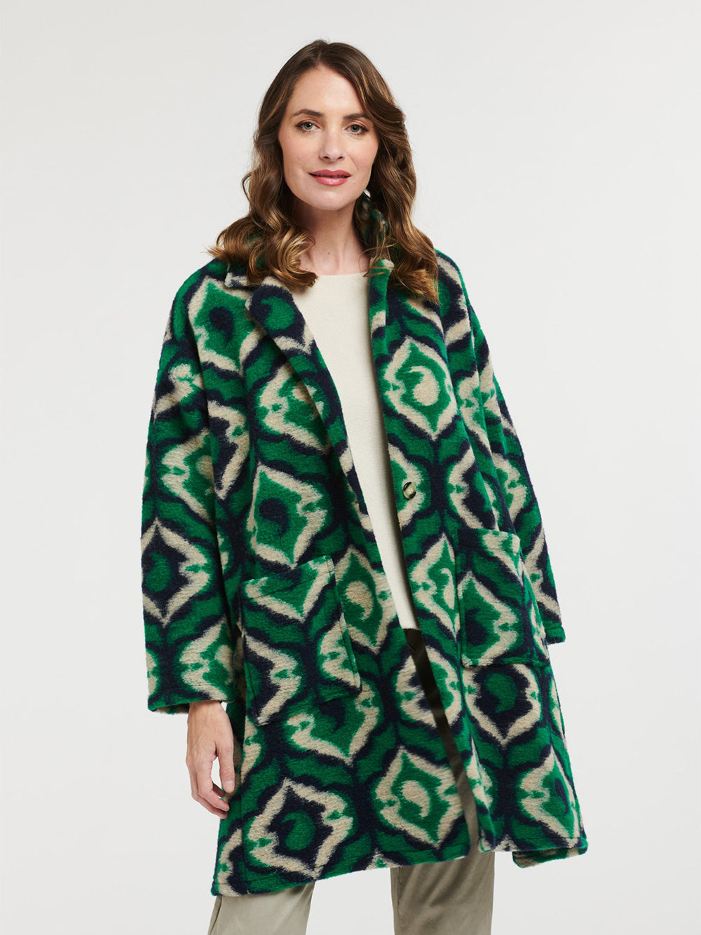 Patterned Coat - EMERALD/NAVY