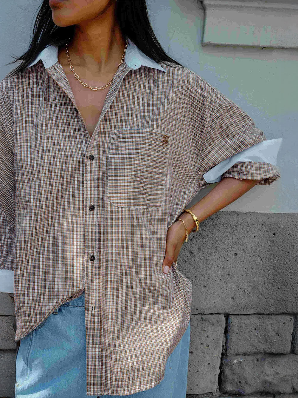 Peta Oversized Shirt - TOFFEE CHECK