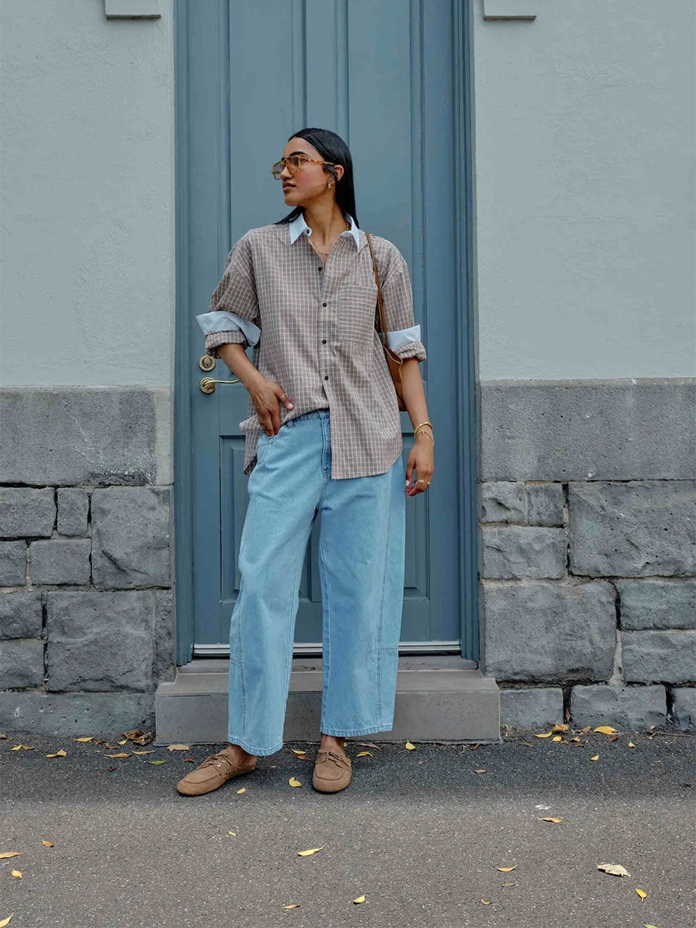 Peta Oversized Shirt - TOFFEE CHECK