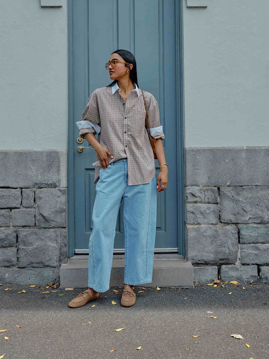 Peta Oversized Shirt - TOFFEE CHECK