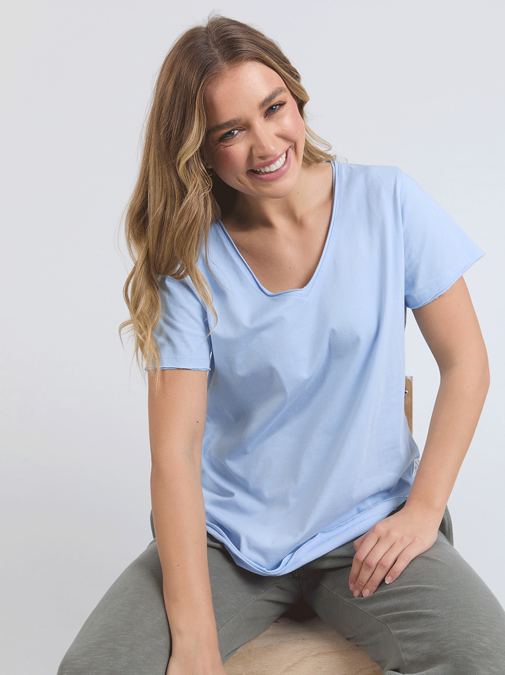 Pima V Neck Tee - DREAM BLUE