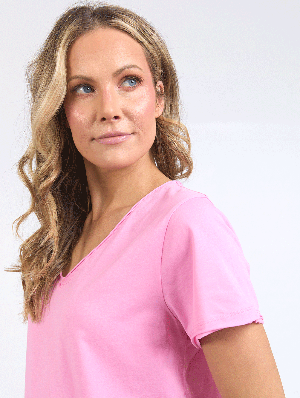 Pima V Neck Tee - PINK