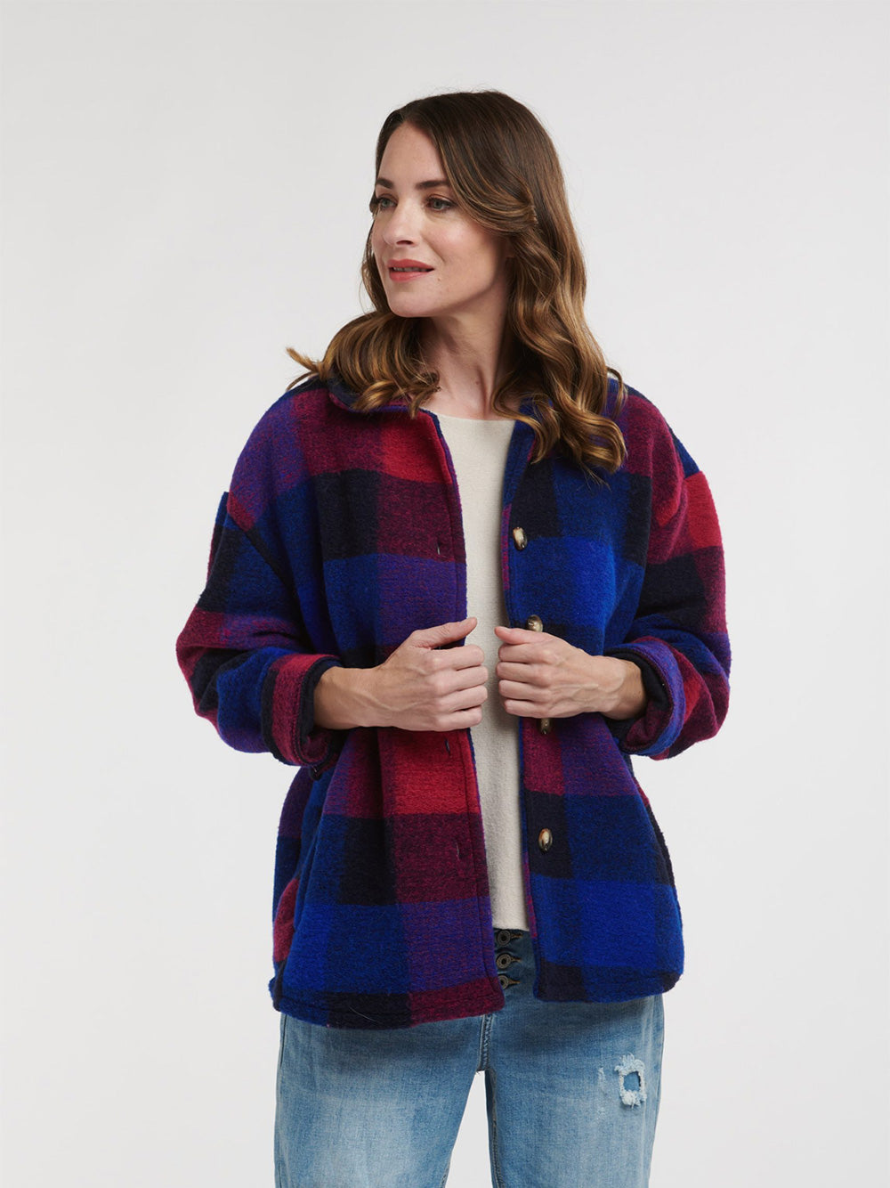 Plaid Jacket - COBALT/FUCHSIA