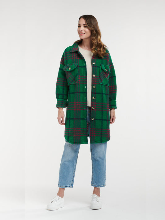 Plaid Long Jacket - EMERALD/BLUE/PINK