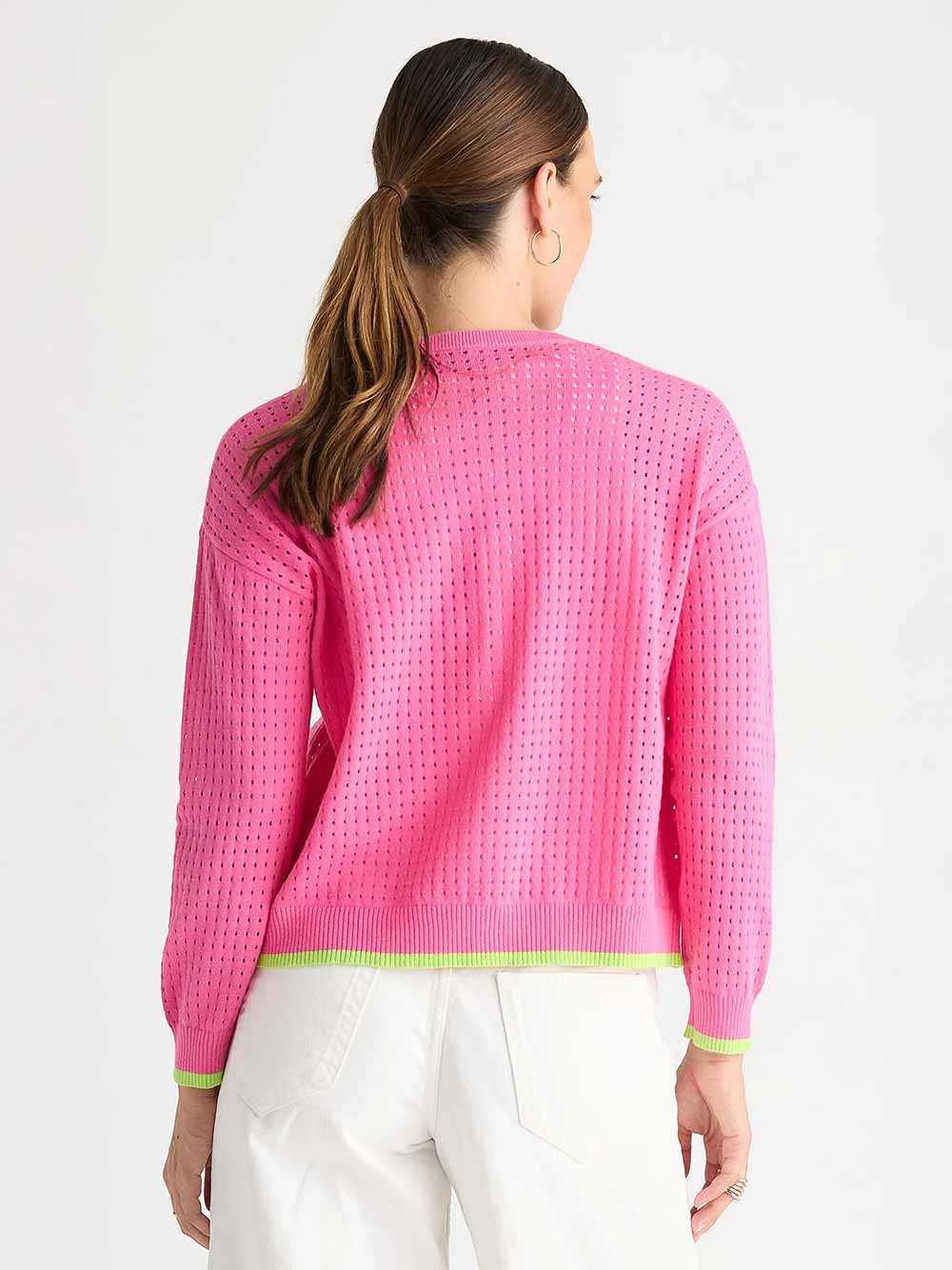 Pointelle Zip Cardigan - POP PINK