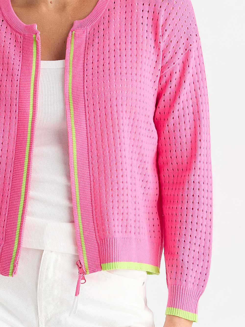 Pointelle Zip Cardigan - POP PINK