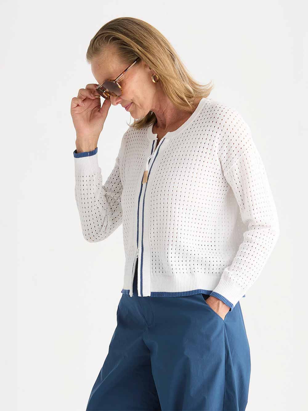 Pointelle Zip Cardigan - WHITE