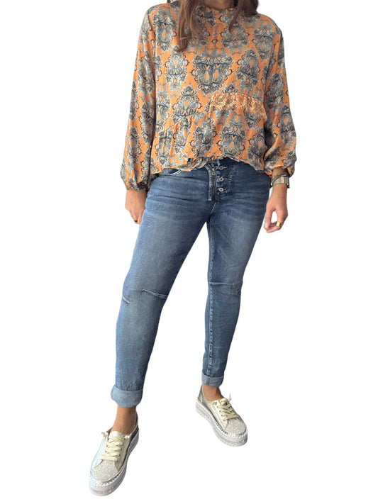 Portofino Button Zip Jeans - DENIM
