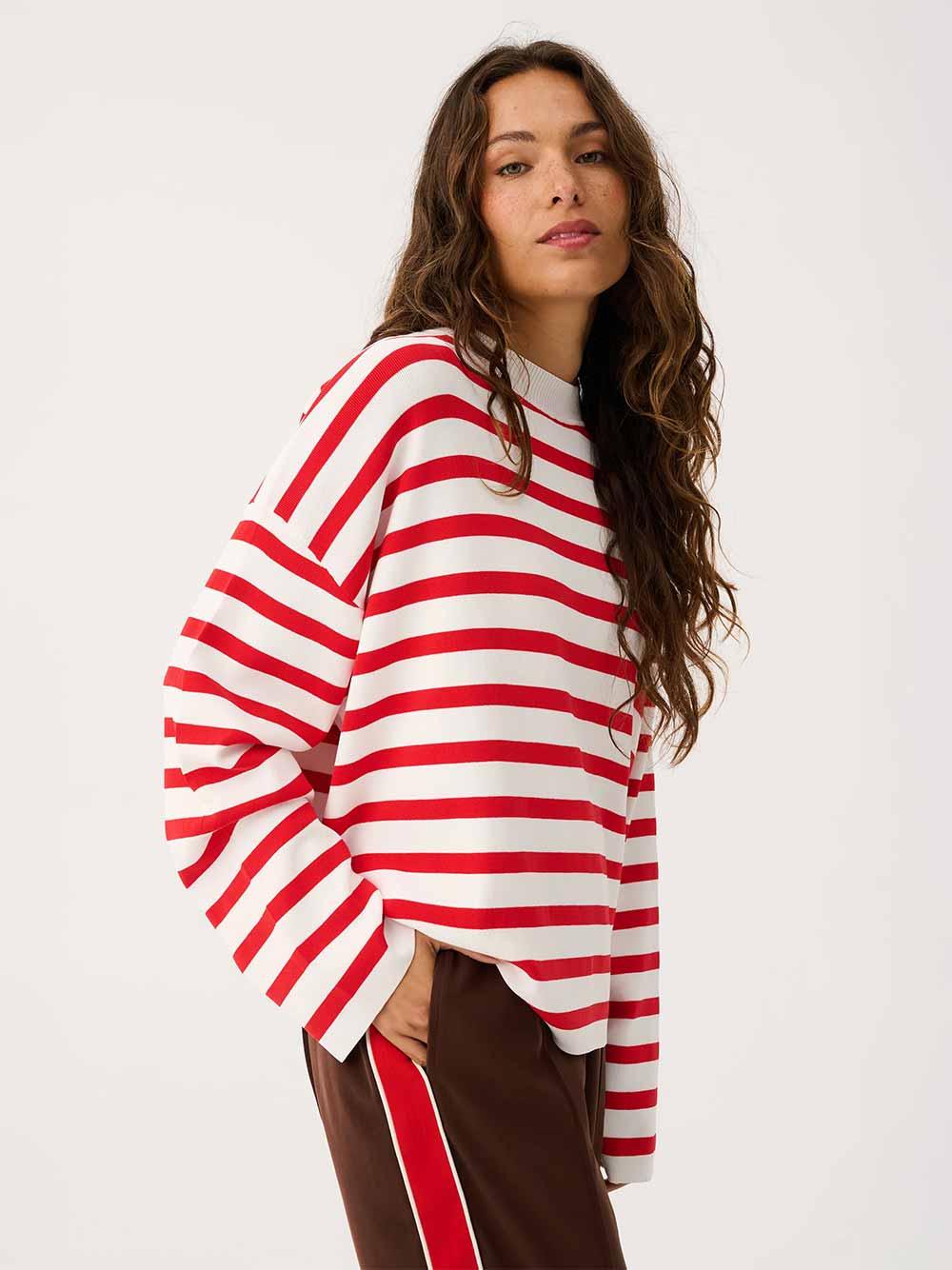 Rae Stripe Knit Sweater - RED STRIPE