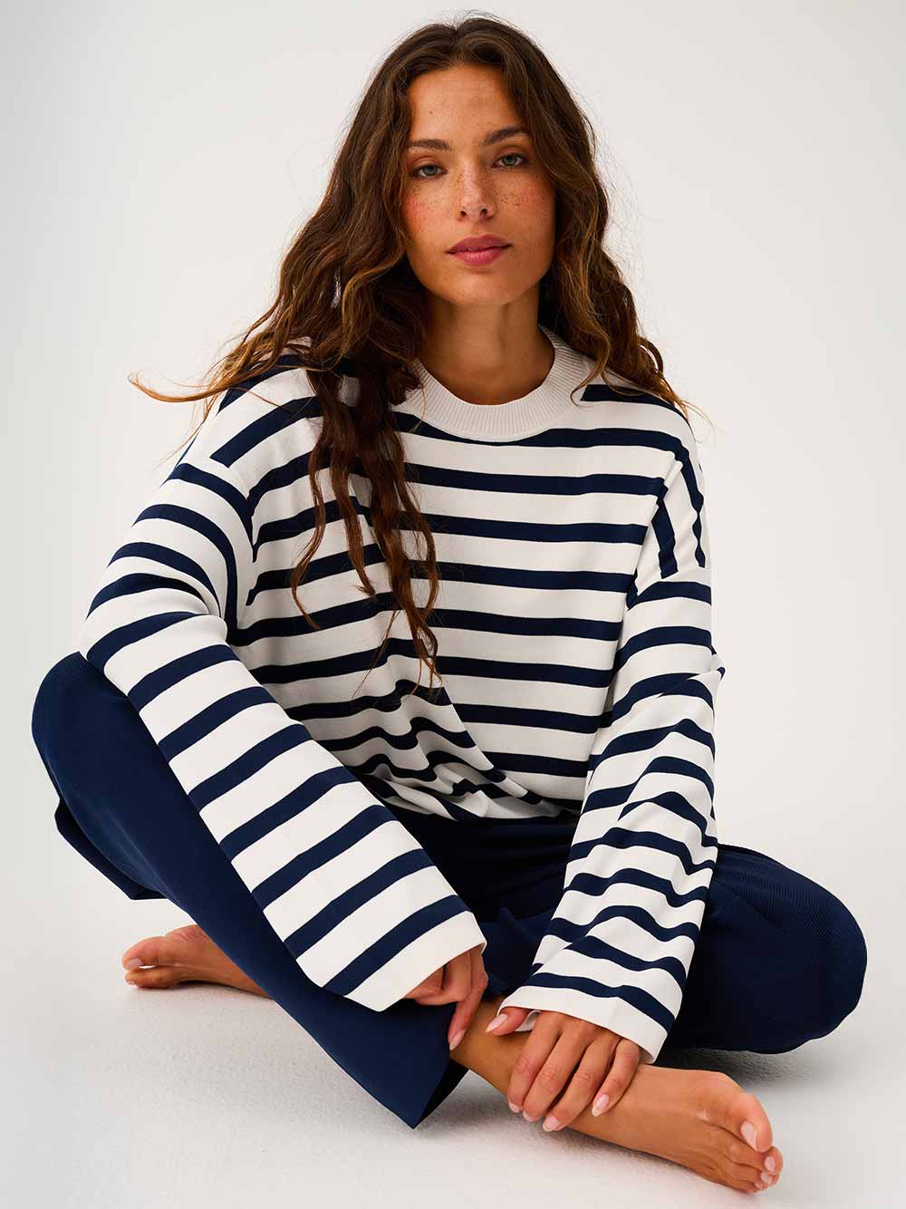 Rae Stripe Knit Sweater - NAVY STRIPE