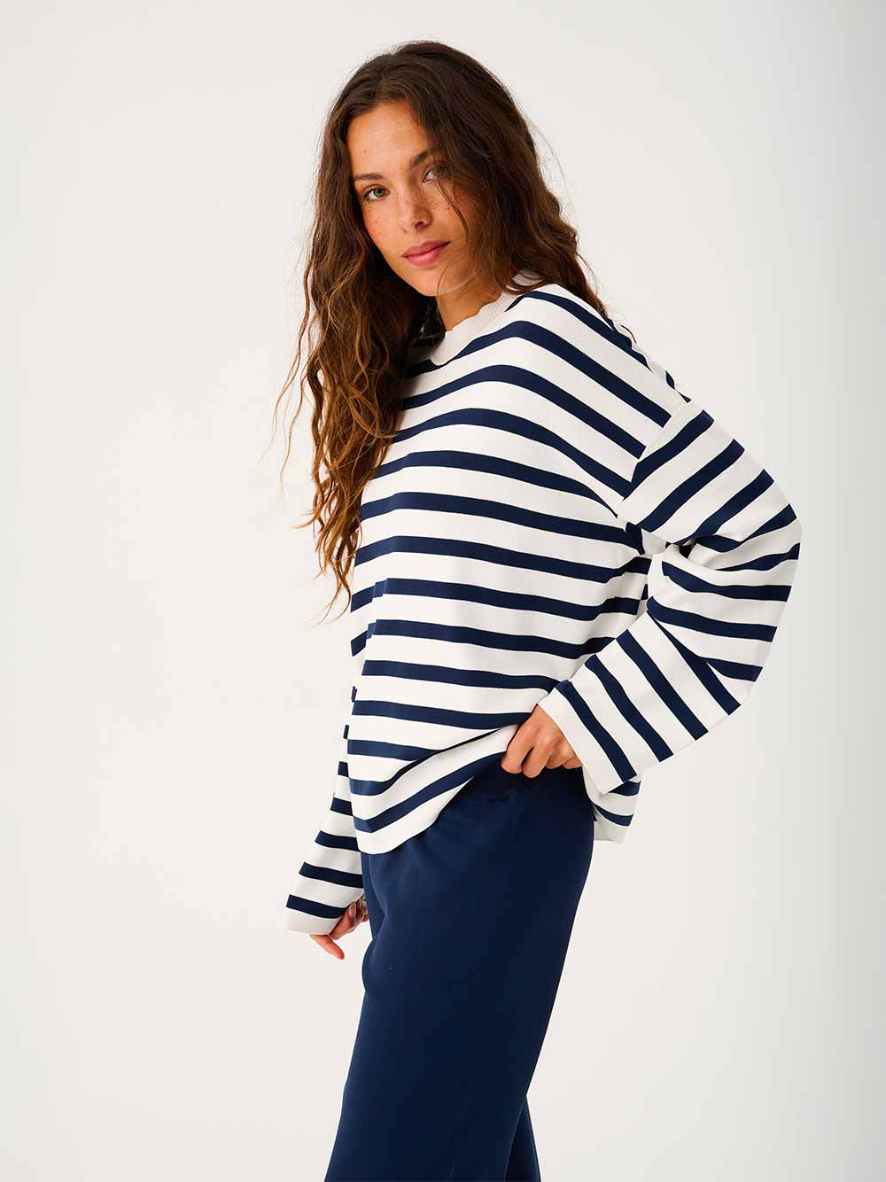 Rae Stripe Knit Sweater - NAVY STRIPE