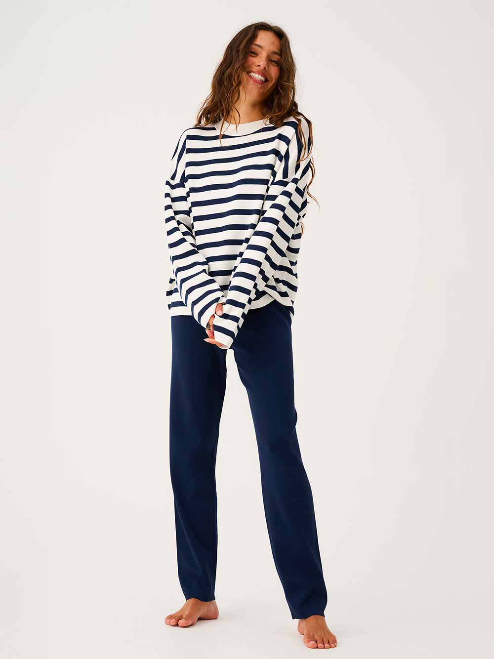 Rae Stripe Knit Sweater - NAVY STRIPE
