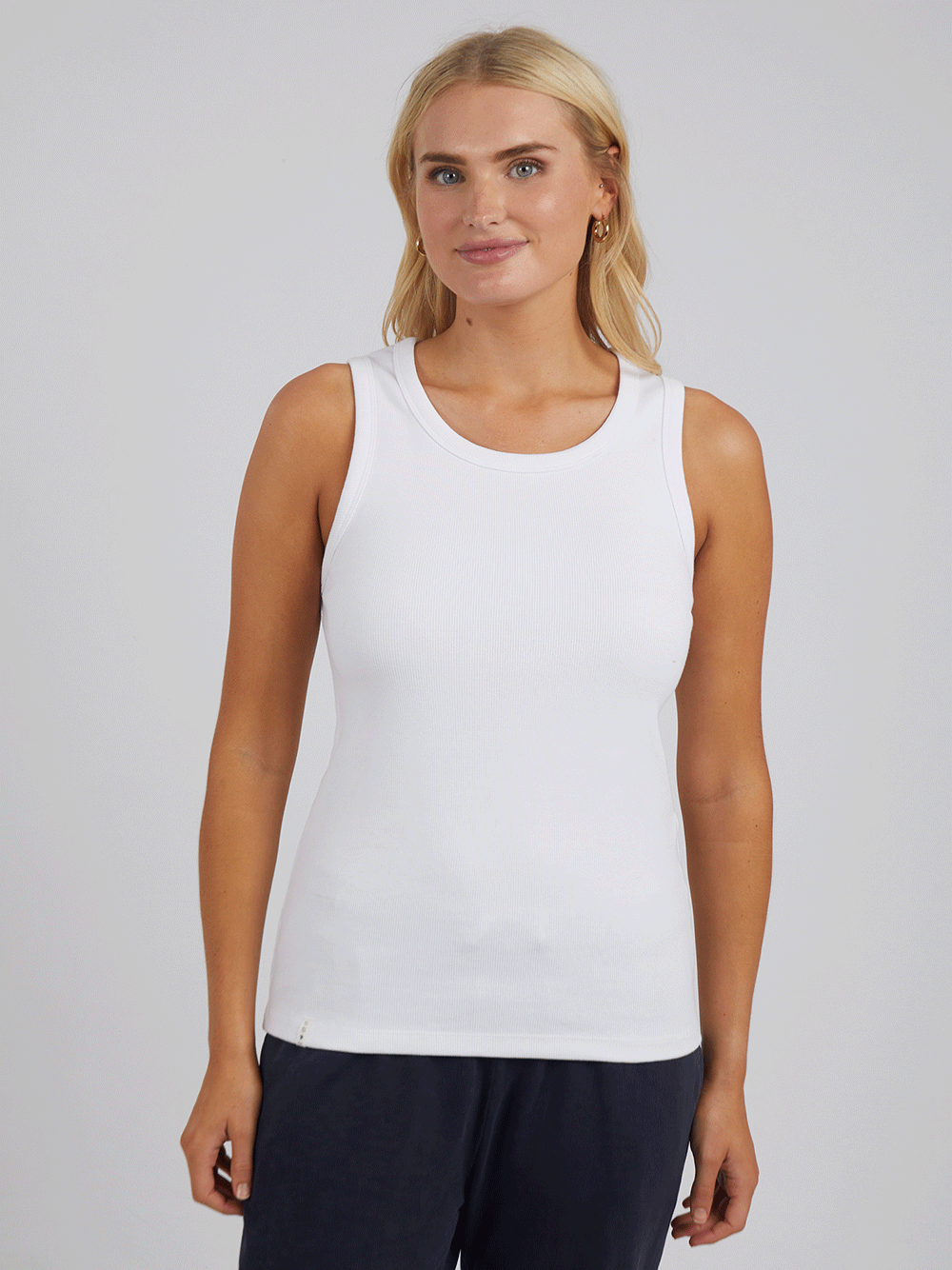 Ribbed Crew Neck Tank - WHITE