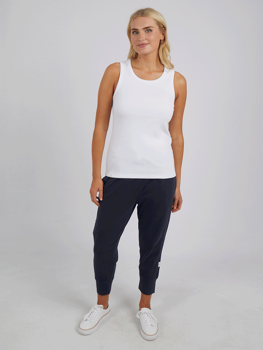 Ribbed Crew Neck Tank - WHITE