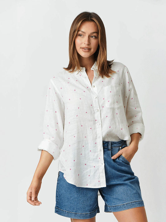 Linen Boyfriend Shirt - ROSIER PRINT