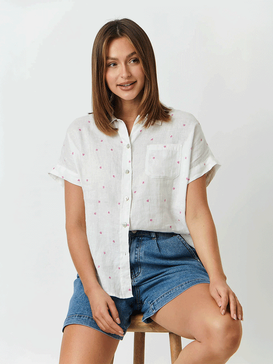 Linen Short Sleeve Shirt - ROSIER PRINT