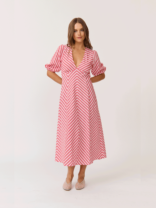 Roza Midi Dress - CHERRY STRIPE