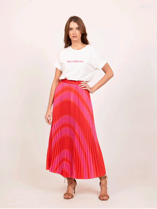 Simone Pleat Maxi Skirt - PINK STARBURST