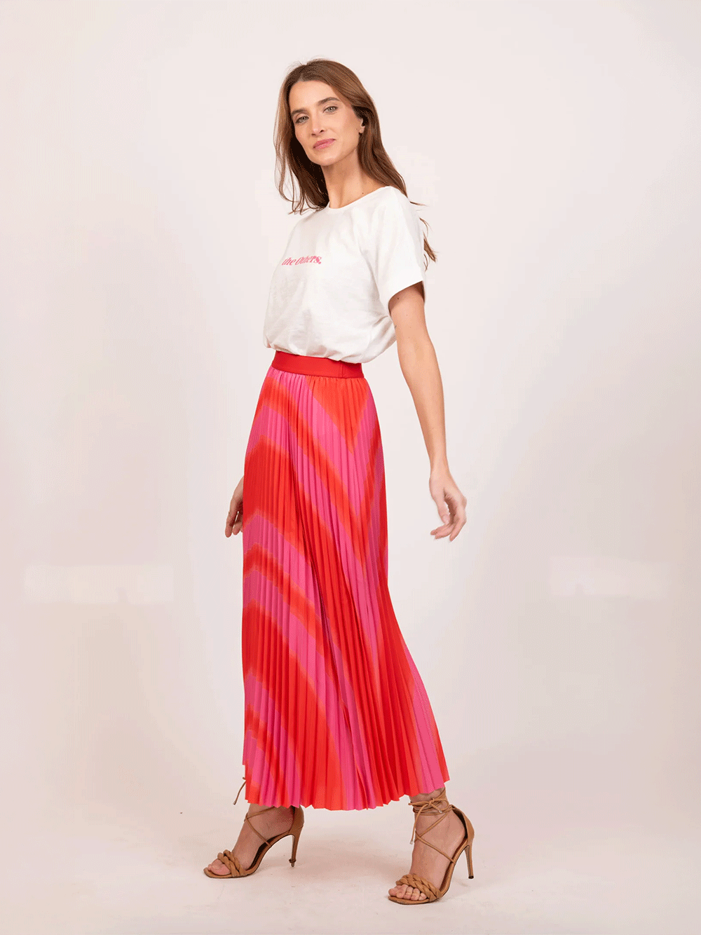 Simone Pleat Maxi Skirt - PINK STARBURST